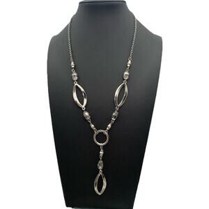 Lia Sophia Y Drop Necklace Silver tone Faceted Bead Jewelry 16" w 3" ext. Signed